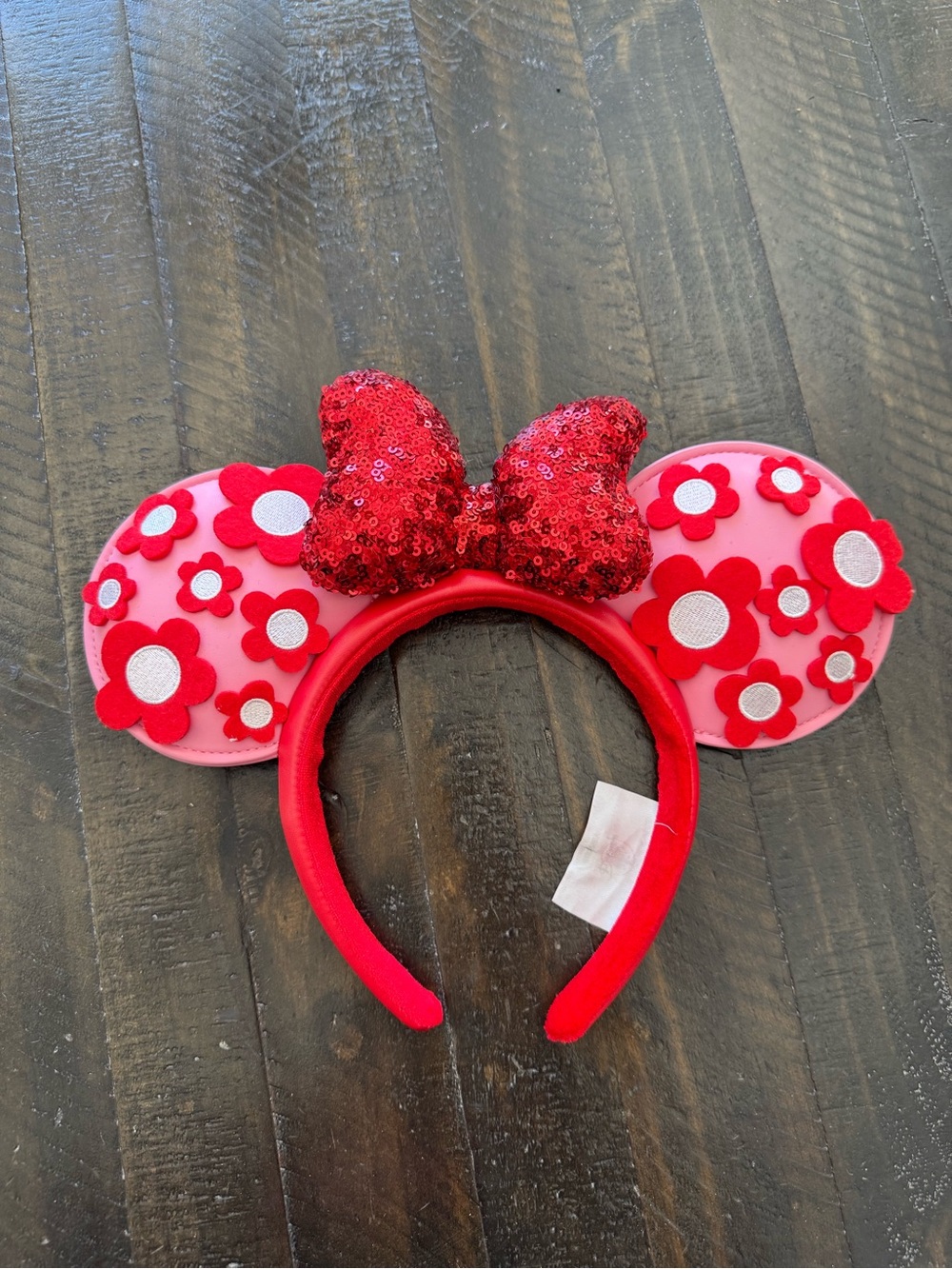 Red Kids Floral Sequin Bow Minnie Ears Headband